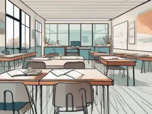 A classroom interior with various learning stations