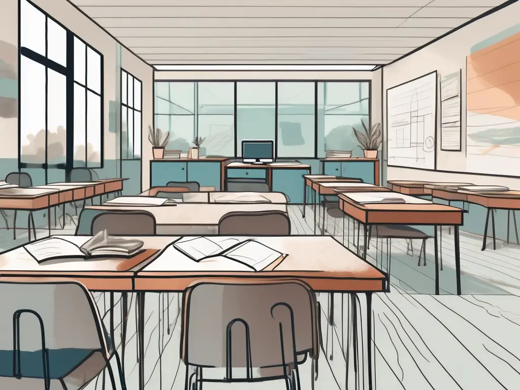 A classroom interior with various learning stations